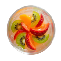 Fresh fruit jelly dessert with strawberry, kiwi, and peach slices in clear gelatin png