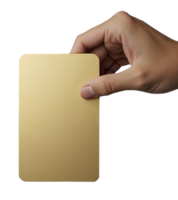 Golden card held by hand with smooth surface and rounded corners png