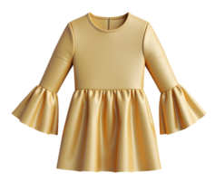 Golden bell dress with flared sleeves and shiny fabric, elegant and stylish design png
