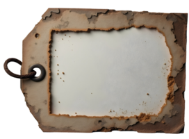 Old rusty metal tag with worn edges and blank center for text or label png