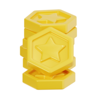Stack of hexagonal gold coins 3d render png