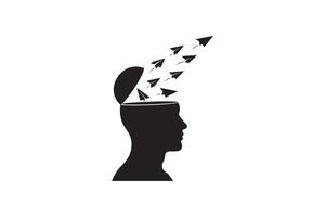 Innovative Thoughts Silhouette Design - Open Head with Paper Airplanes vector