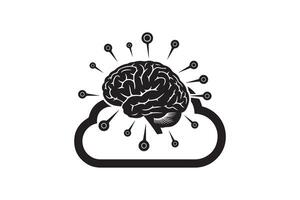 Digital Brain Technology Silhouette - Neural Network Silhouette Art vector