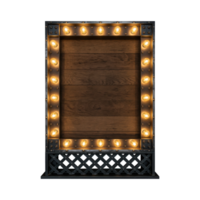 A modern wooden sign surrounded by glowing bulbs, adding a touch of retro elegance to a space isolated background png