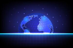Futuristic Blue glowing Earth with hexagonal grid pattern, digital grid surface and star field in the background, technology network connection concept vector