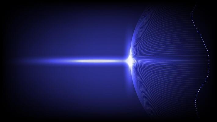 Futuristic digital abstract technology background featuring a glowing blue light beam with curved lines and particle effects, Ideal for tech, sci-fi or innovation themes