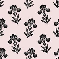 Seamless pattern featuring floral folk art with black iris silhouettes on a beige background for elegant decoration and design use vector