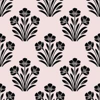 Seamless pattern featuring floral folk art design with symmetrical silhouettes and decorative elements for a nordic inspiration vector