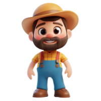 3D Cartoon Farmer Character with Beard png