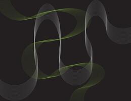 Abstract digital pattern of green and white curved lines on black background vector