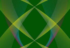 Symmetrical curved lines in yellow, blue and red on a green background, creating a dynamic and harmonious visual effect vector
