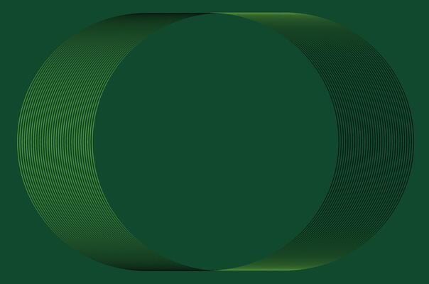 An abstract image formed by thin lines in light green and dark green. These lines curve and form a circle on a solid dark green background