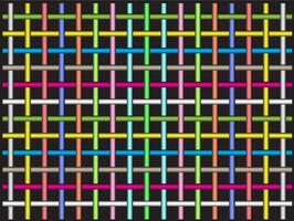 A colorful woven pattern composed of horizontal and vertical lines forming a symmetrical grid on a black background vector