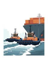 Tugboats assisting a large container ship vector