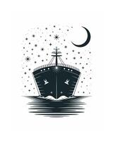 Midnight cargo ship under starlit sky vector