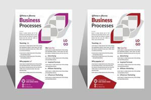 Business Processes Flyer A modern business processes flyer showcasing two design options with clean layouts, geometric elements, and customizable sections for content. vector