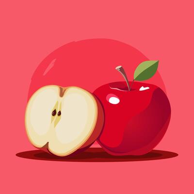 healthy and juicy red apples isolated on bright colorful background. fruit illustration in flat style. Summer clipart for diet design, healthy lifestyle, nutrition