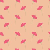 Vibrant pink flowers against a soft peach background create a cheerful and lively decorative pattern for various uses vector