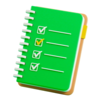 3D rendering of a green notebook with a checklist png