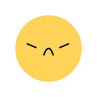 Yellow smile icon with displeased facial expression. Character with angry mood isolated on a white background. flat illustration. Perfect for social media, stickers. vector