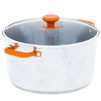 3d render cooking pot with orange handles with transparent background png
