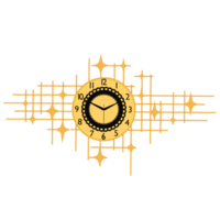Render golden retro wall clock art with transparent background png