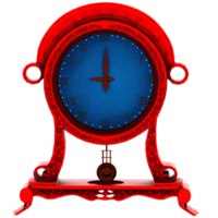 Render antique red table clock with transparent background png