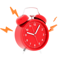 3d render red alarm clock ringing sound with transparent background png