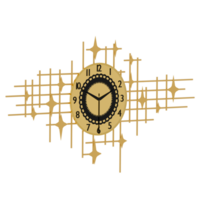 3d render golden retro wall clock art with transparent background png