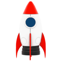 3d render red white toy rocket with transparent background png