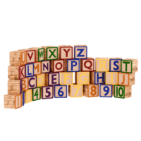 Render toy blocks alphabet numbers with transparent background png