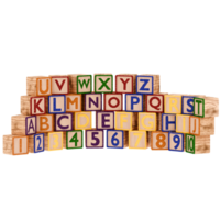 3d render toy blocks alphabet numbers with transparent background png