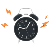 3d render black alarm clock ringing sound with transparent background png
