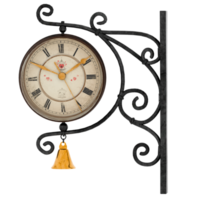 3d render vintage wall clock with golden bell with transparent background png