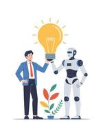Human and robot collaborating on a new idea vector