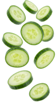 Floating cucumber slices on a transparent background showcase freshness png