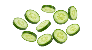 Crisp Cucumber Slices Floating in Space on Transparent Background png