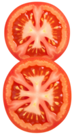 Close-up of two vibrant tomato slices showcasing their juicy texture and vivid color against a transparent backdrop png