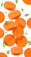 Vibrant Carrot Slice Array with Fresh Greens on Transparent Backdrop png