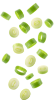 Floating Slices of Fresh Green Onion with a Transparent Background png