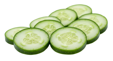 Fresh Cucumber Slices on a Transparent Background Displaying Vibrant Green Color and Delicate Seed Pattern png