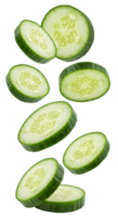 Freshness in motion, Sliced cucumbers create a refreshing cascade on a transparent backdrop png