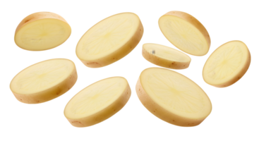 Studio Shot of Potato Slices on a black Backdrop with a Clean Look png
