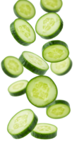 Fresh Cucumber Slices Floating on a Transparent Background - Healthy Eating png