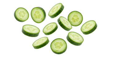 Fresh Cucumber Slices Floating on a Transparent Backdrop Creating Visual Delight png