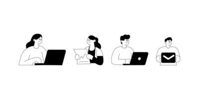 Four people working on laptops in different poses vector