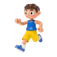 Cartoon Character in Motion, 3D Rendering of a Boy Running with Energy, Transparent background png