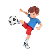 3D Cartoon Boy Kicking Soccer Ball with Determination on Transparent Background png