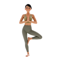 3d Rendering of a Young Woman in Tree Pose with Transparent Background png