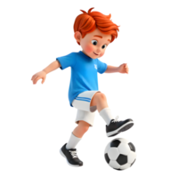 Enthusiastic Boy Kicking Soccer Ball in Dynamic 3D Rendering Isolated png